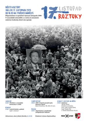 Plakát k oslavám 17. listopadu 2025 v Roztokách
